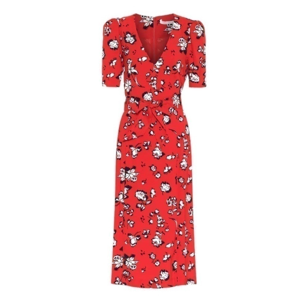 Veronica Beard Joia Red Floral MIDI Dress